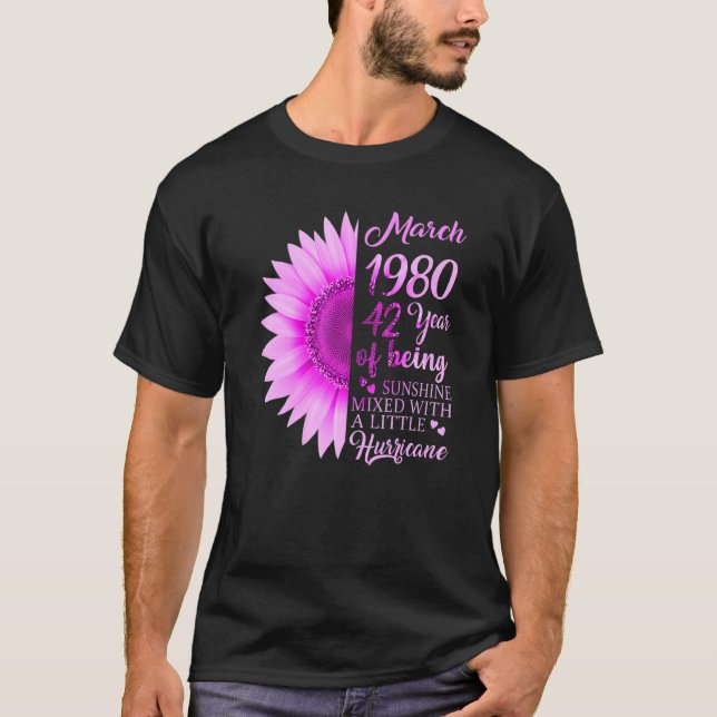 Camiseta Marzo Chica 1980 42 años de edad 42 años (Anverso)