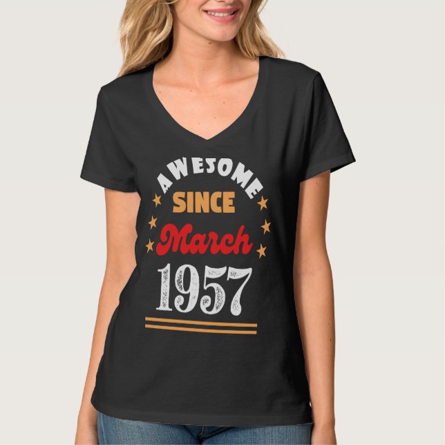 Camiseta Marzo De 1957 Fantástico Cumpleaños Desde 1957 Mar (Anverso)
