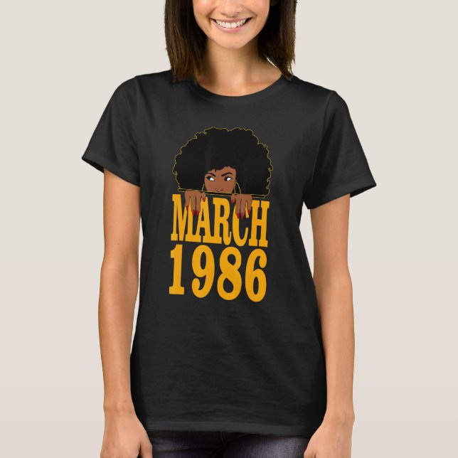 Camiseta Marzo de 1986 36º cumpleaños 36 años mujeres negra (Anverso)