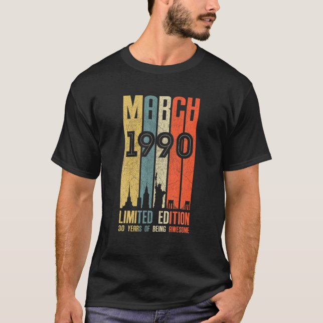 Camiseta Marzo de 1990 T Regalo de cumpleaños de 30 años de (Anverso)