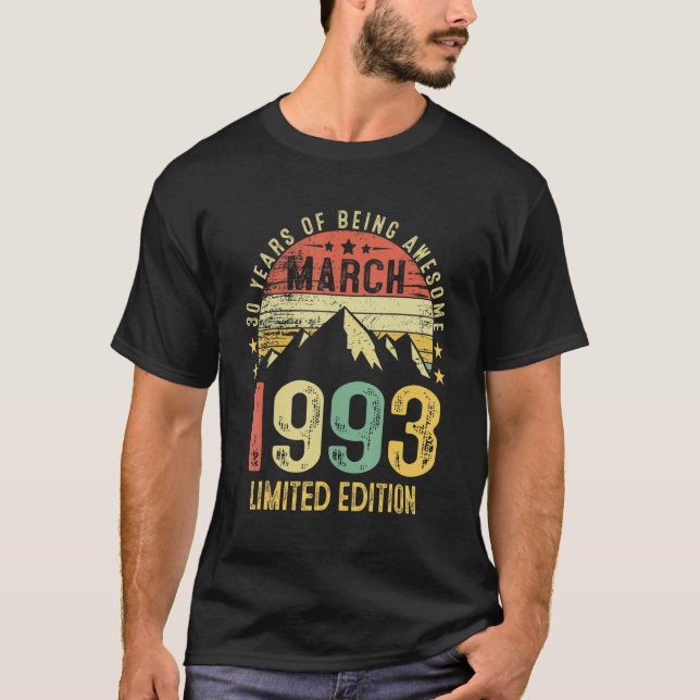 Camiseta Marzo de 1993 30º cumpleaños 30 años (Anverso)