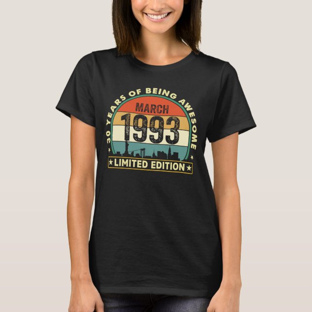 Camiseta Marzo de 1993 Vieja 30 años Retro 30 cumpleaños (Anverso)