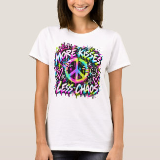 Camiseta Más Besos Menos Caos Grafiti Signo de Paz Sudadera