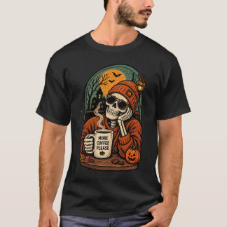 Camiseta Más Café Por Favor Esqueleto Otoño Espeluznante Mo