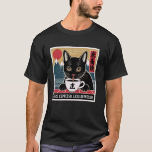Camiseta Más Espresso Menos Depresso Retro Nostálgico Gato