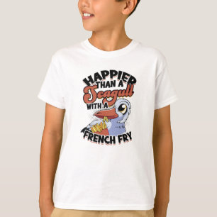 Camiseta Más feliz que una gaviota con una patata frita - c