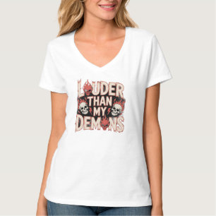 Camiseta Más Fuerte Que Mis Demonios: Cráneo Gótico y Llama