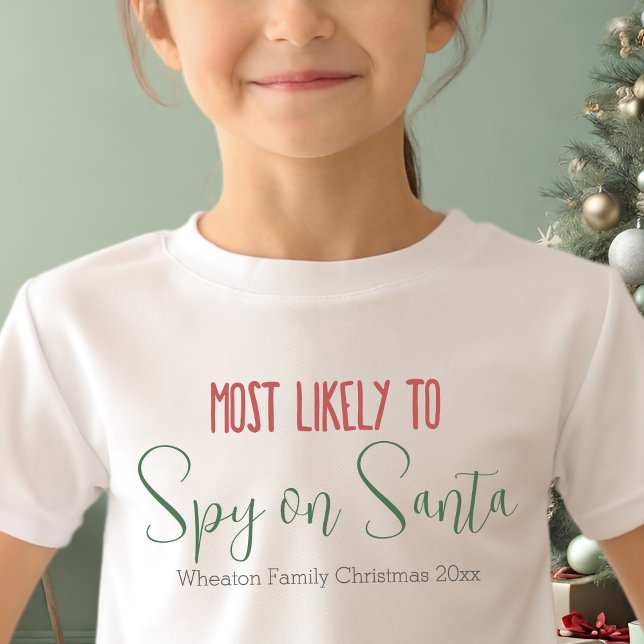 Camiseta "Más Probable De" Personalizados Navidades gracios ("most likely to" custom christmas family shirts personalizable red and green cute modern shirts)