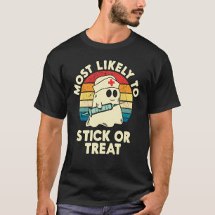 Camiseta Más Probable Enfermera de Halloween Stick Or Treat