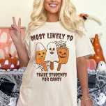 Camiseta Más Probable Que Coincida Con El Profesor Fantasma<br><div class="desc">Presentamos nuestra camiseta del profesor fantasma de Halloween "Más probable de", la última adición a tu armario de Halloween que combina diversión, comodidad y personalización. Esta retro espeluznante camiseta de regalo para profesores es perfecta para los educadores que buscan celebrar la temporada con un toque de humor. Con un encantador...</div>