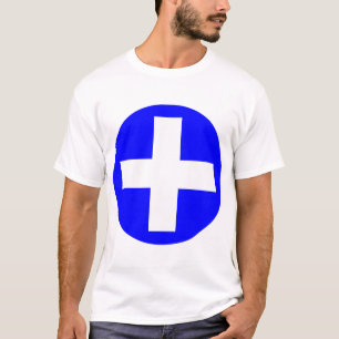 Camiseta Más Rótulo en blanco con azul