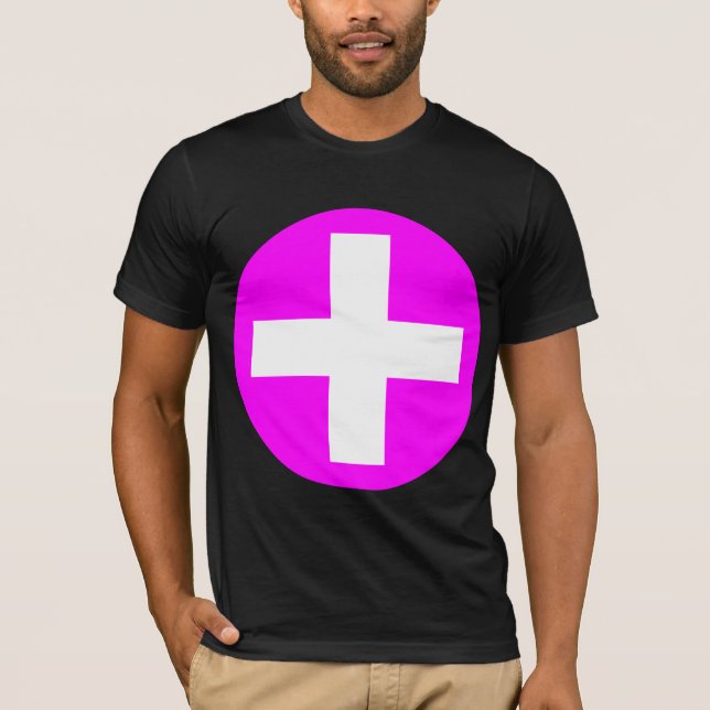 Camiseta Más Rótulo en blanco con Magenta (Anverso)