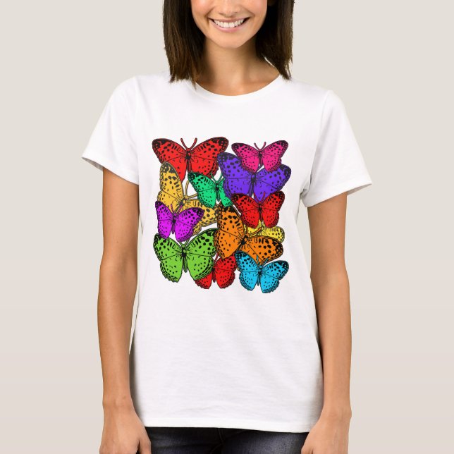 Camiseta Masa de mariposas coloreadas brillantes (Anverso)