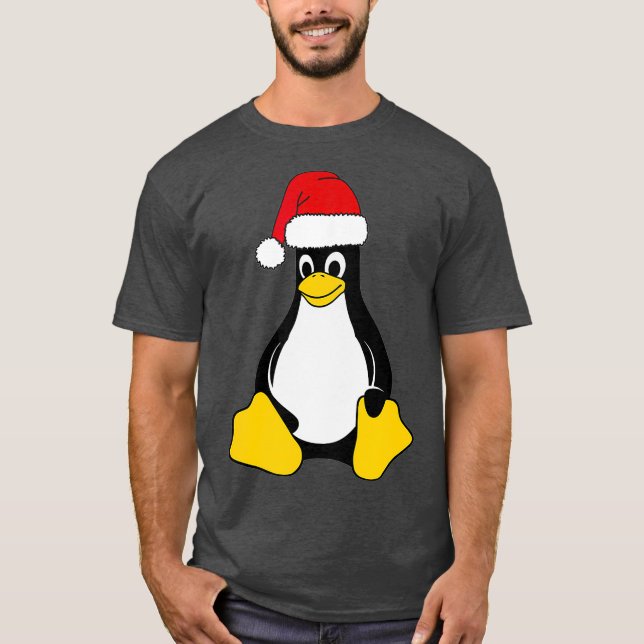 Camiseta Masa Linux Tux el Pingüino Santa Hat Nerd Geek (Anverso)