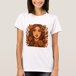 Camiseta Masaje de otoño - Mujer con flores de otoño