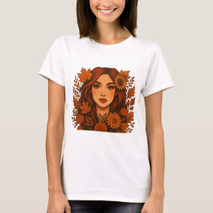 Camiseta Masaje de otoño - Mujer con flores de otoño