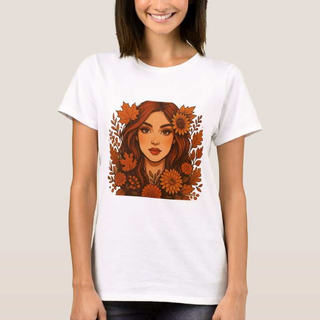 Camiseta Masaje de otoño - Mujer con flores de otoño (Anverso)