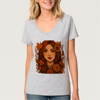 Camiseta Masaje de otoño - Mujer con flores de otoño