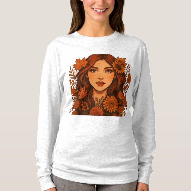 Camiseta Masaje de otoño - Mujer con flores de otoño (Anverso)