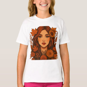 Camiseta Masaje de otoño - Mujer con flores de otoño