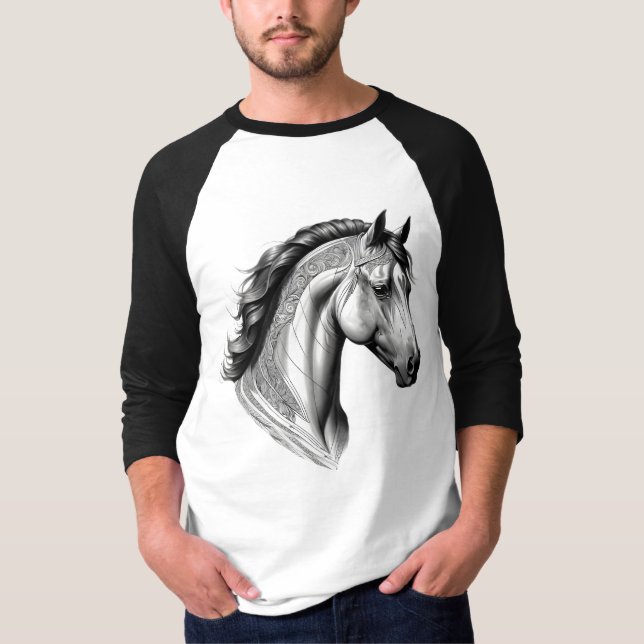 Camiseta Masc Básica Cavalo Manga Raglan 3/4 3D (Anverso)