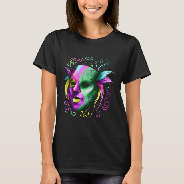 Camiseta Máscara Amarilla Morada Y Verde Para El Mardi Gras (Anverso)