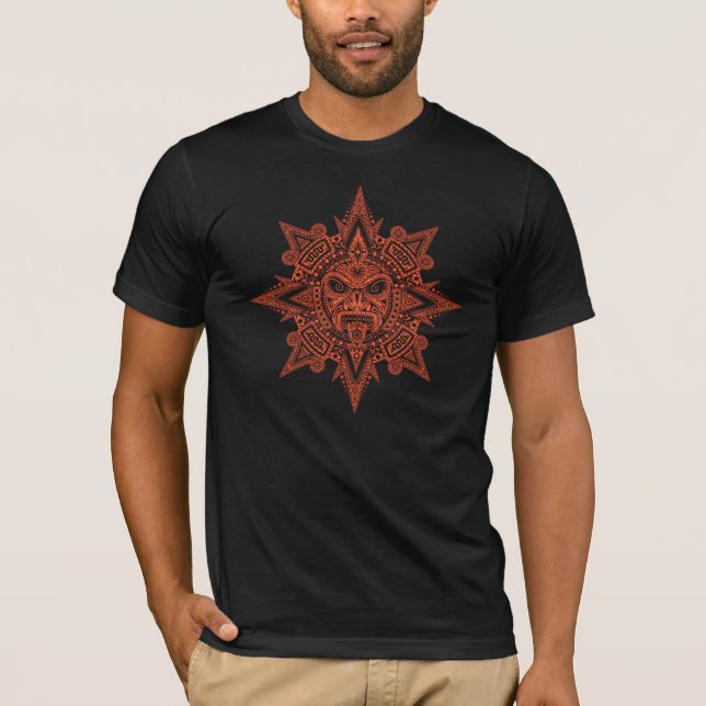 Camiseta Máscara azteca de Sun (rojo oscuro) (Anverso)