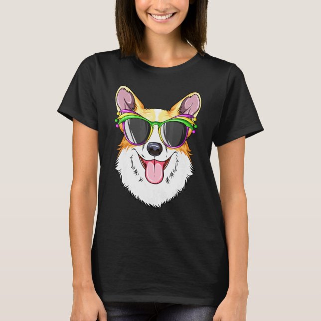 Camiseta Máscara de Carnaval Corgi Mardi Gras Corgi (Anverso)