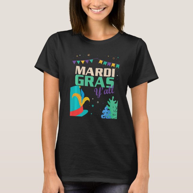 Camiseta Máscara de Carnaval del Desfile de Mardi Gras Y'al (Anverso)