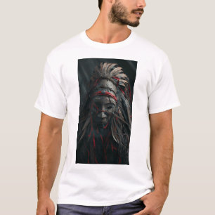 Camiseta Máscara de chamán marrón con plumas y T-Sh de impr
