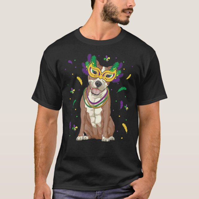 Camiseta Máscara de cuentas Pitbull Mardi Gras Bulldog de f (Anverso)