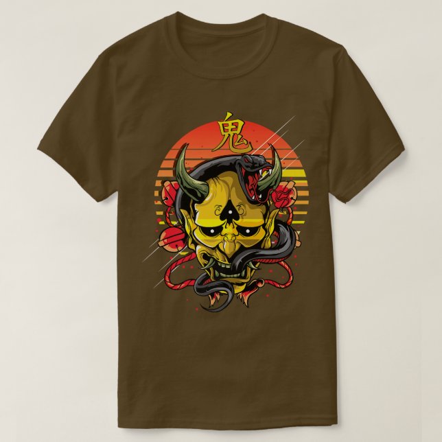 Camiseta Mascara de Demon Amarillo Oni Japonesa Premium 901 (Diseño del anverso)