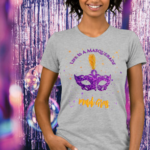 Camiseta Máscara de destellos violetas y naranjas Mardi Gra