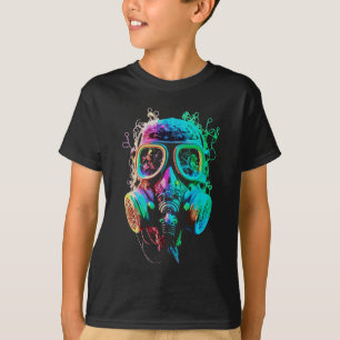 Camiseta Máscara de Gas de Neón: Arte de Caos Vibrante