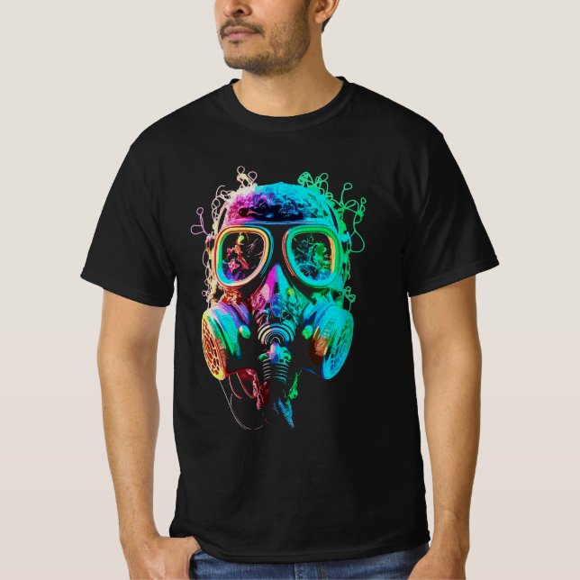 Camiseta Máscara de gas neón: arte del caos vibrante (Anverso)
