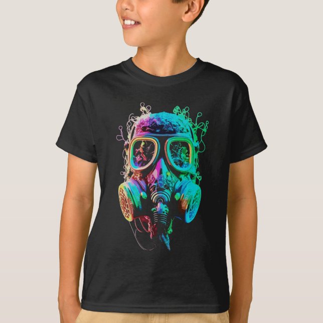 Camiseta Máscara de gas neón: arte del caos vibrante (Anverso)