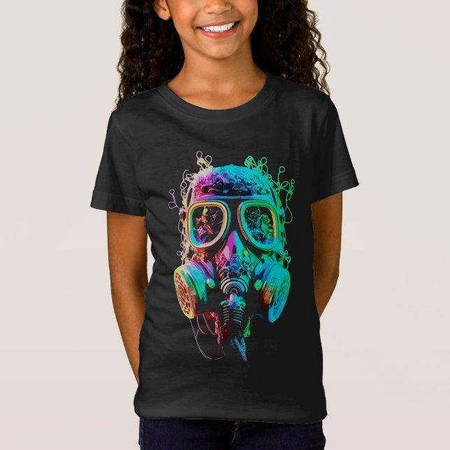 Camiseta Máscara de gas neón: arte del caos vibrante (Anverso)