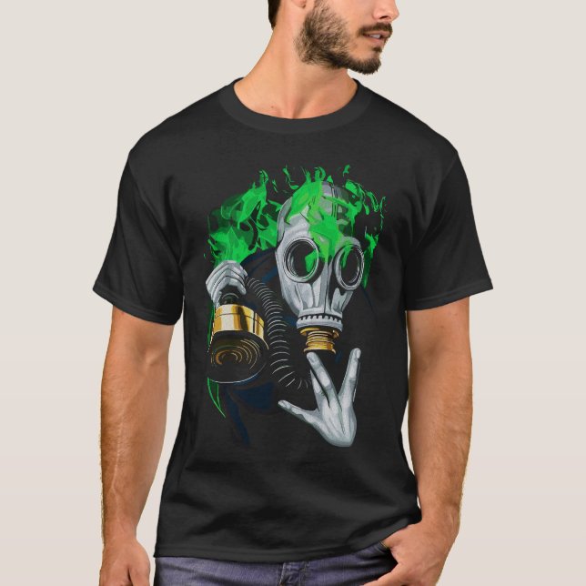 Camiseta Máscara de gas tóxico: llamas de neón (Anverso)