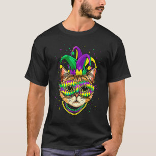 Camiseta Máscara de gato cuentas Mardi Gras Carnaval Nueva 