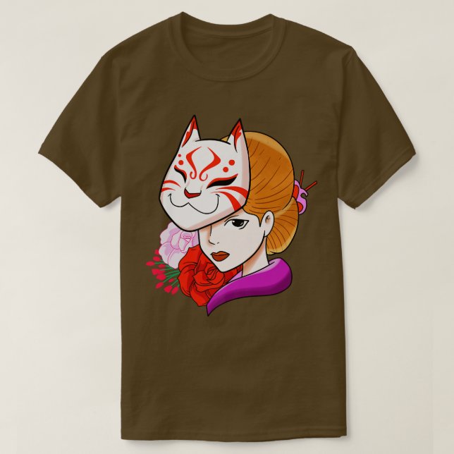 Camiseta Máscara de gato japonesa femenina (2) (Diseño del anverso)