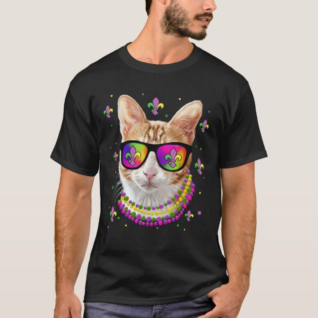 Camiseta Máscara De Gato Mardi Gras New Orleans Con Gafas D (Anverso)