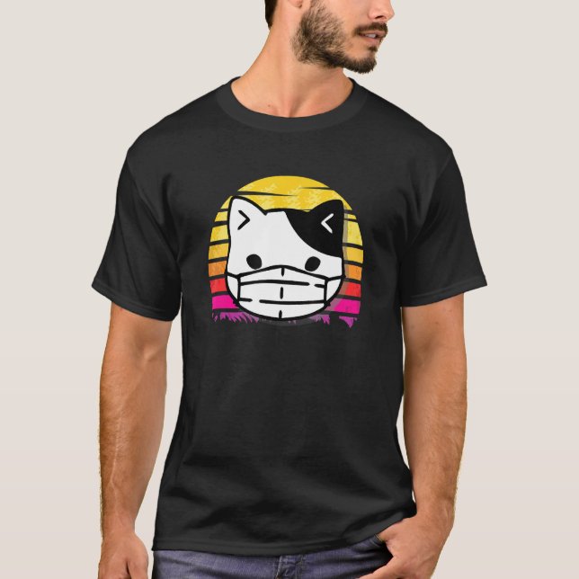 Camiseta Mascara de gato Retro Neko japonés lindo amor anim (Anverso)