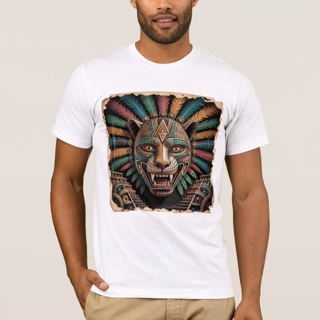 Camiseta Máscara de guerrero azteca Jaguar | Arte Mexicano  (Anverso)