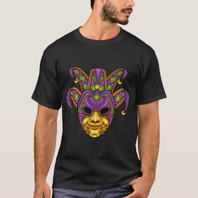 Camiseta Máscara de Jester Veneciano de Mardi Gras (Anverso)