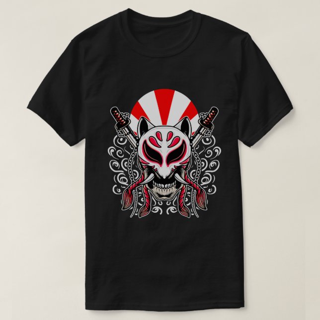 Camiseta Máscara de Kitsune con Katanas cruzadas (Diseño del anverso)
