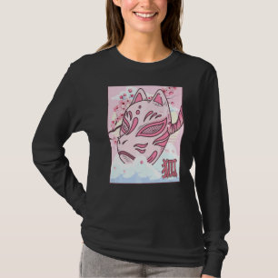 Camiseta Máscara de Kitsune japonés estética Fox Mask Cherr