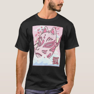 Camiseta Máscara de Kitsune japonés estética Fox Mask Cherr
