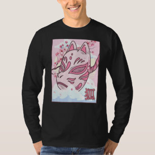 Camiseta Máscara de Kitsune japonés estética Fox Mask Cherr