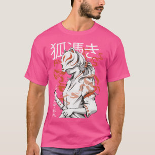Camiseta Máscara de Kitsune Kawaii Chica de anime japonés c