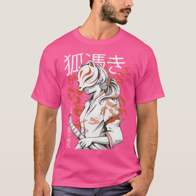 Camiseta Máscara de Kitsune Kawaii Chica de anime japonés c (Anverso)